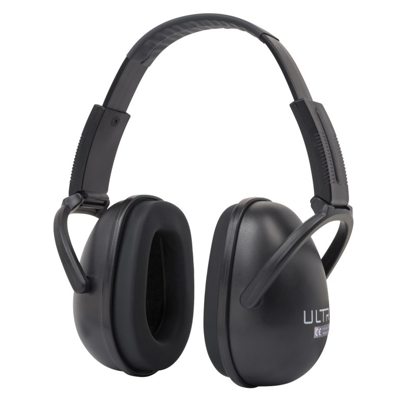 Black Allen Company ULTRX Sound Blocker Muffs with NRR 23dB rating, featuring soft ear cups and a comfortable headband.
