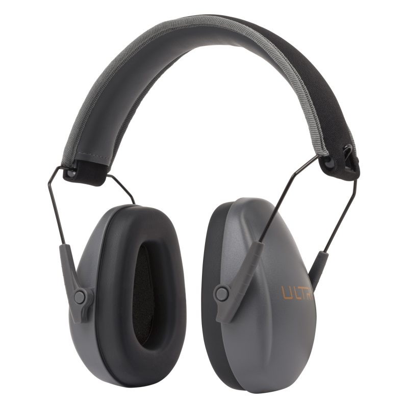 Gray Allen Company Ultrx Slim Profile Passive Earmuffs with NRR 23dB rating, shown on a plain background.
