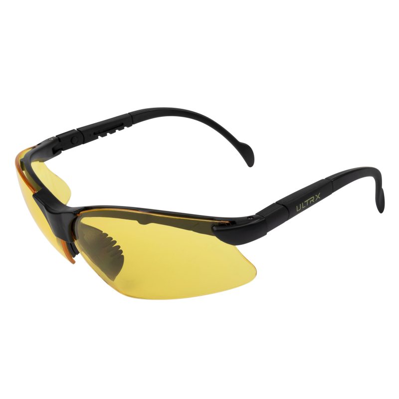 Allen Company ULTRX Verse yellow safety glasses with black frames, designed for outdoor and ranch work.