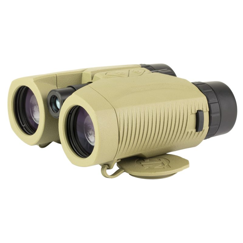 ATN Corp LRF Binos 10X42 2000M in Flat Dark Earth finish, showing integrated laser rangefinder, suitable for outdoor use in the White Mountains.