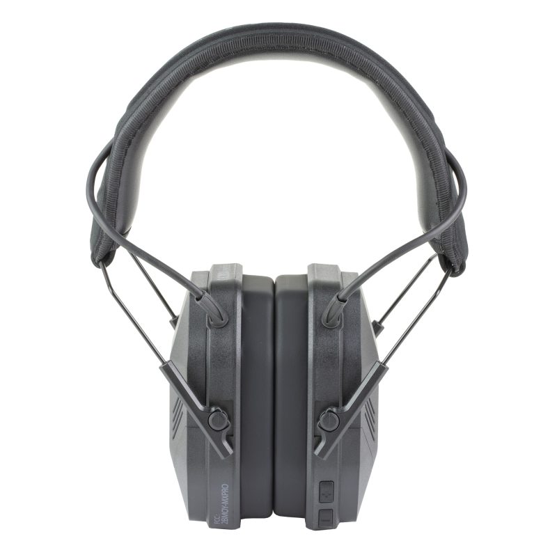 Black AXIL MX Pro Bluetooth Earmuffs with a rugged design, shown from the front.
