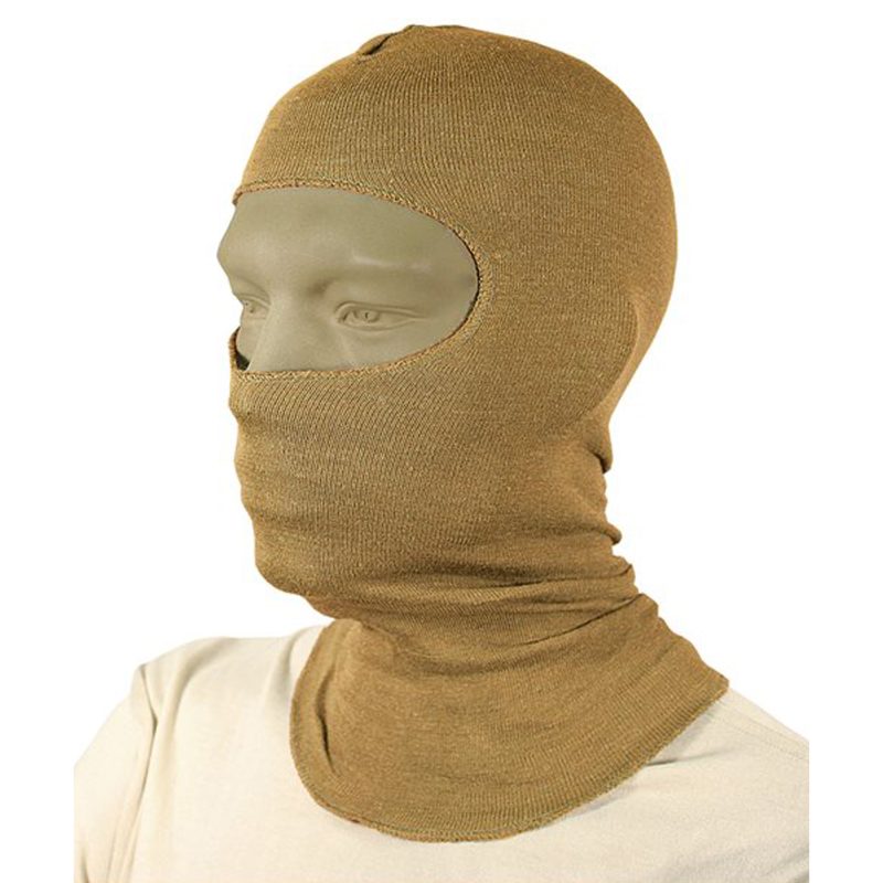 Coyote Tan BLACKHAWK Lightweight Nomex Balaclava, 18-inch length, folded on a plain background