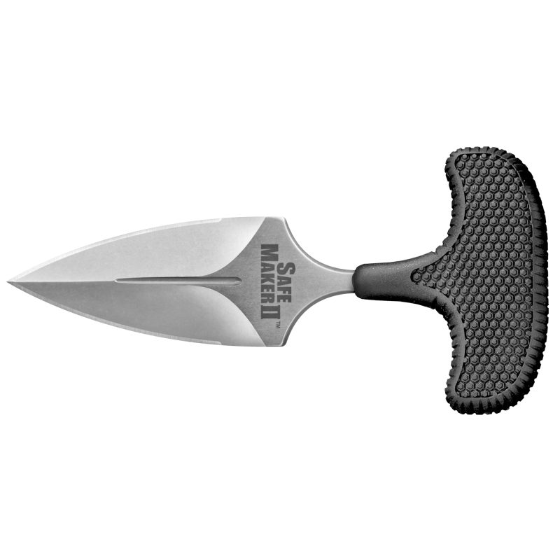 Cold Steel Safe Maker II fixed blade knife with a black Kray-Ex handle and a stone washed AUS8A steel blade, shown with its Secure-Ex sheath.