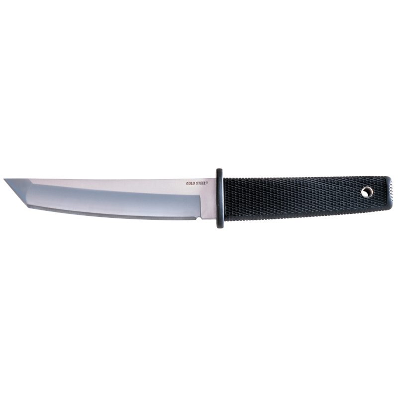 Cold Steel Kobun fixed blade knife with a black Kray-Ex handle and a Secure-Ex sheath, shown on a rugged outdoor surface.