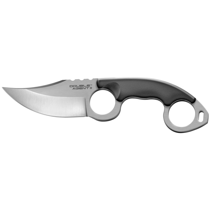Cold Steel Double Agent II fixed blade knife with a 3-inch clip point AUS 8A steel blade, black G10 handle, and black Secure-Ex sheath.
