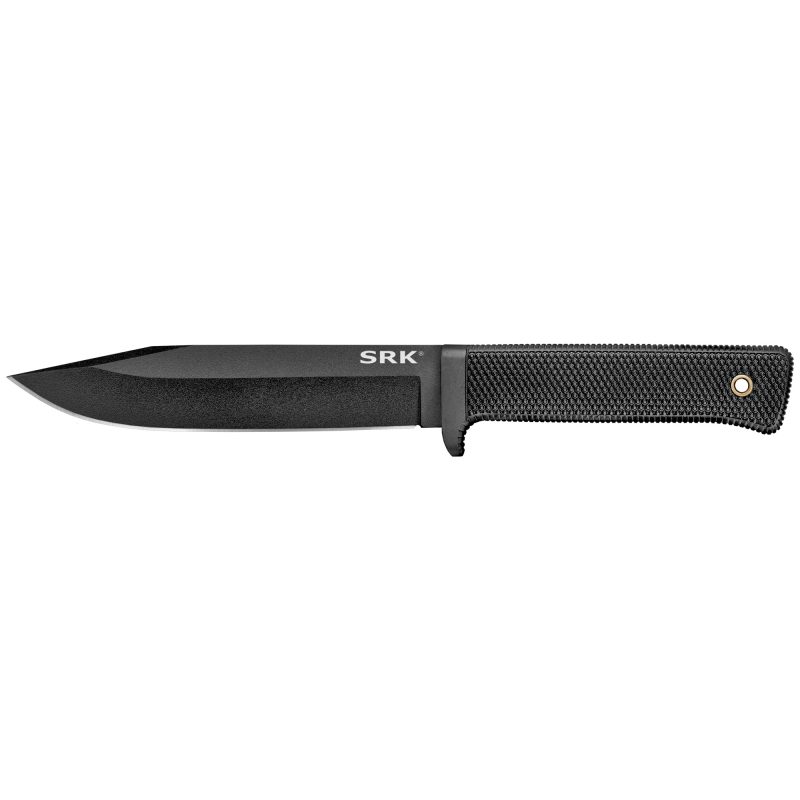 Cold Steel SRK SK-5 fixed blade knife with a black Tuff-Ex finish blade, black Kray-Ex handle, and a black Secure-Ex sheath.