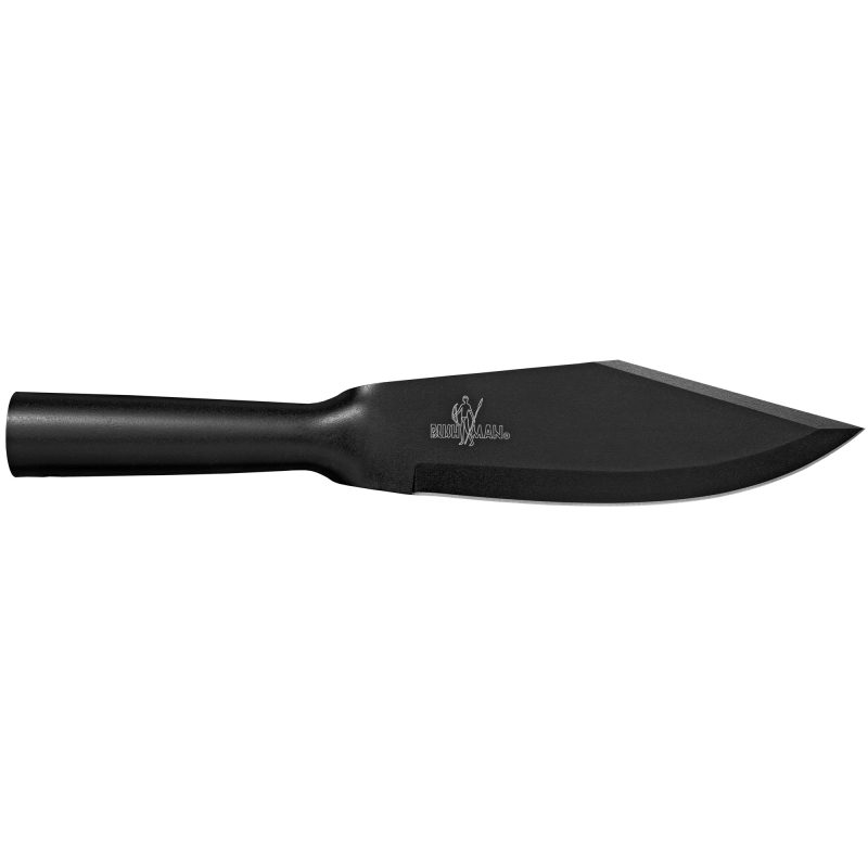 Cold Steel Bushman Bowie fixed blade knife with a 7-inch black blade and black handle, shown with its Secure-Ex sheath and ferrocerium fire steel.