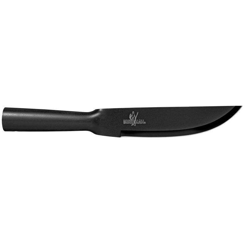 Cold Steel Bushman 7 inch fixed blade knife with black handle and Secure-Ex sheath, shown with ferrocerium fire steel, on a rugged outdoor background.