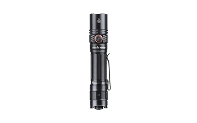 Black FENIX PD35 V3 1700 lumen EDC flashlight with included 18650 rechargeable battery and USB-C charging cable, shown against a rugged outdoor background.