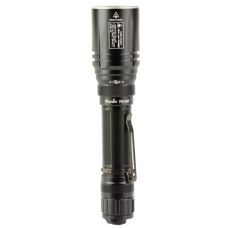 FENIX TK30R White Laser Flashlight, black, showing its long-distance beam