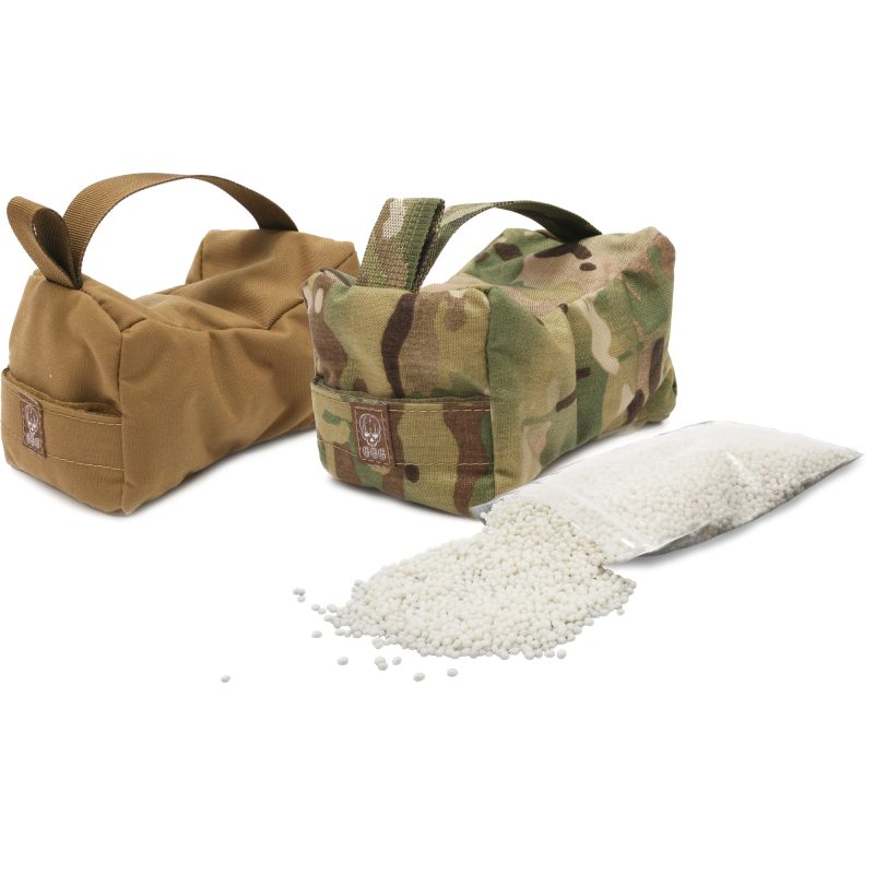 Grey Ghost Gear Large Riflemans Squeeze Bag in MultiCam pattern, hourglass shape, with a hand strap, shown on a rugged outdoor surface.