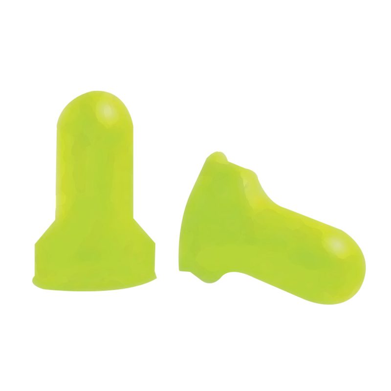 Five pairs of orange Howard Leight foam earplugs without cords, displayed in a clear plastic case.