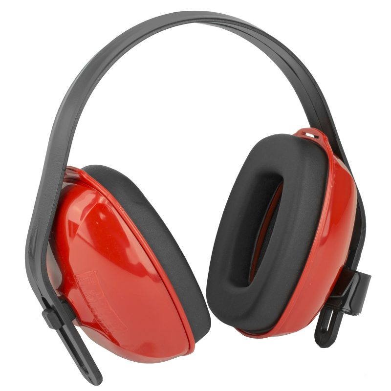 Twenty red Howard Leight H/L Quiet Muff 24 earmuffs, shown in a bulk pack, suitable for ranch work and hearing protection in the White Mountains.