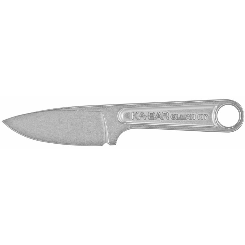 KA-BAR Knives Wrench Knife with straight edge blade and hard plastic sheath, shown on a rugged surface.