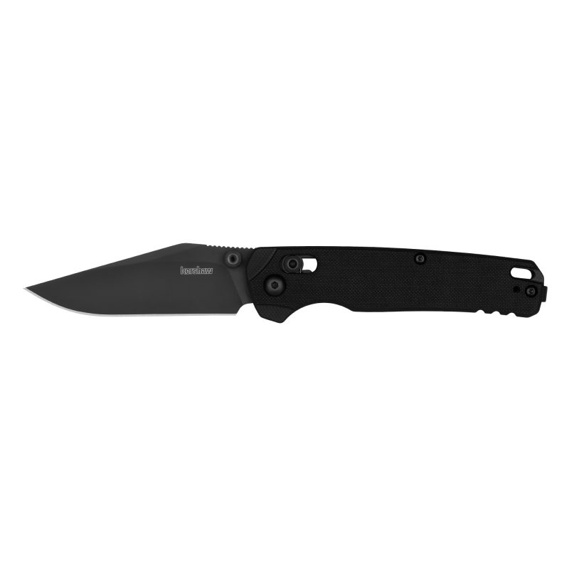Kershaw Bel Air Clip Point folding knife with a black G10 handle and black PVD coated MagnaCut blade, shown closed on a plain background.