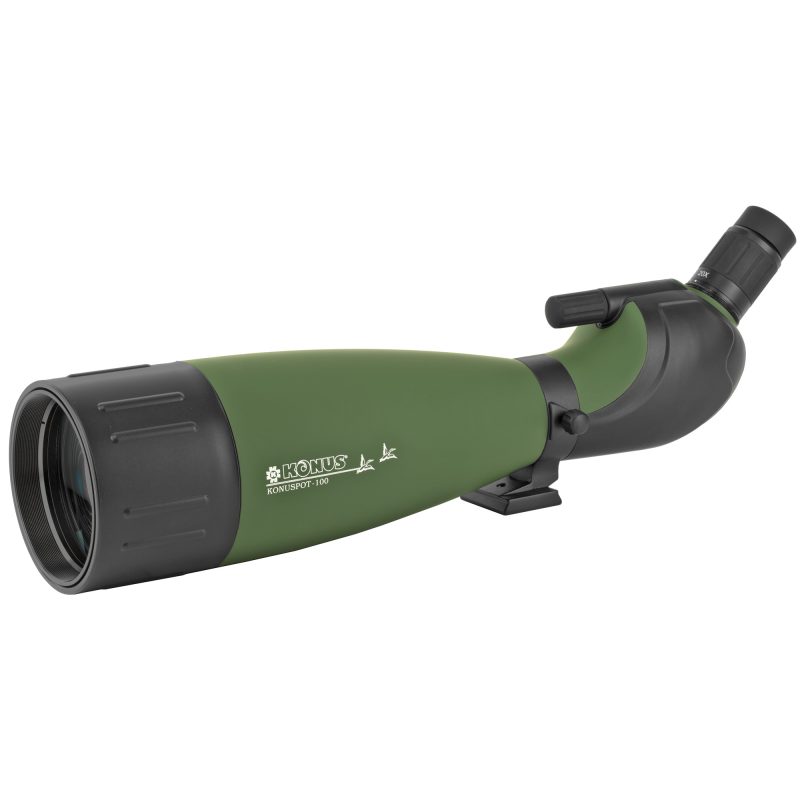 Konus Konuspot-100 spotting scope, green and black, with smartphone adapter and storage case, ideal for ranch observation in the White Mountains.