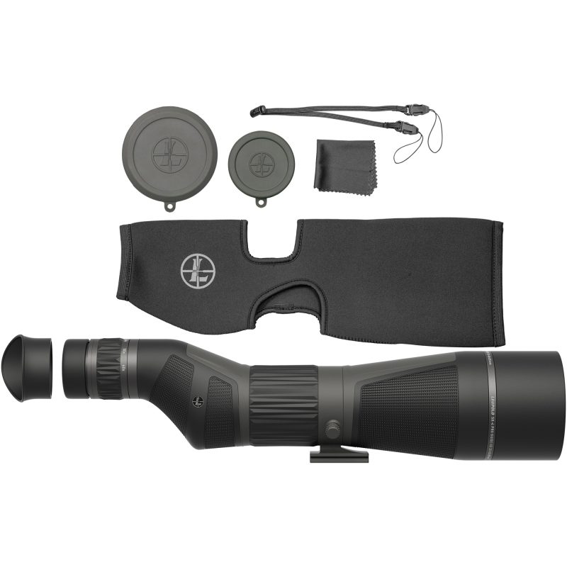 Leupold SX-4 ProGuide HD Gen2 straight spotting scope in shadow gray with 20-60x magnification and 85mm objective lens, shown on a tripod.