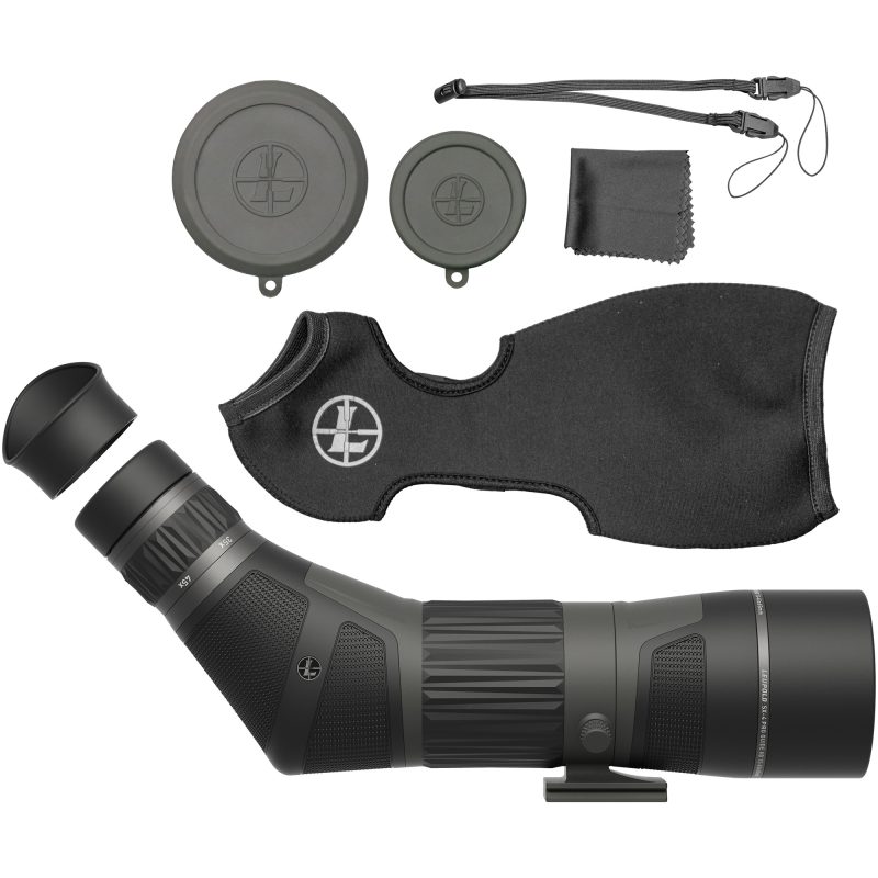 Leupold SX-4 ProGuide HD Gen2 15-45x65mm angled spotting scope in shadow gray, shown on a tripod.