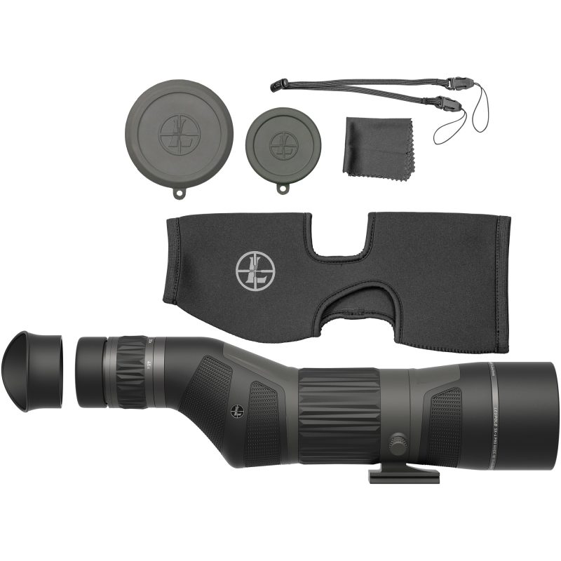 Leupold SX-4 ProGuide HD G2 15-45X65 Straight Spotting Scope in Shadow Gray, angled for viewing.
