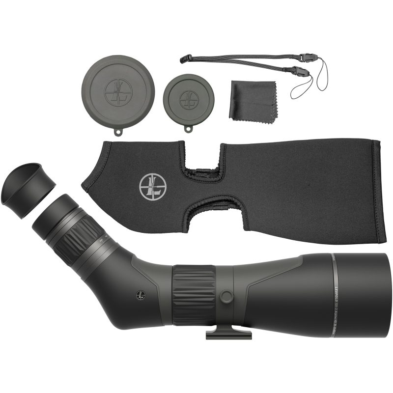 Leupold SX-2 Alpine HD Gen2 20-60X80 Angled Spotting Scope in shadow gray, shown on a tripod in an outdoor setting.