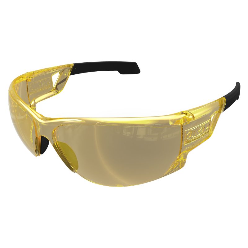 Mechanix Wear Vision Type-N safety glasses with amber lenses and a black frame, suitable for outdoor work.