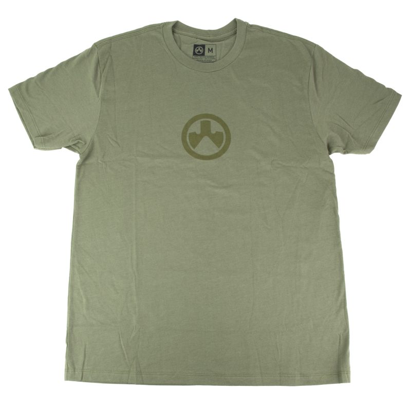 Magpul Industries Icon Logo T-Shirt in olive drab heather, medium size, with the Magpul logo prominently displayed on the chest.