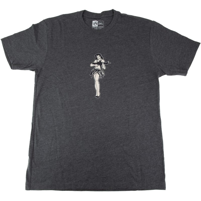 Charcoal Magpul Industries Hula Girl T-shirt, 2XL, featuring a hula girl graphic, laid flat.