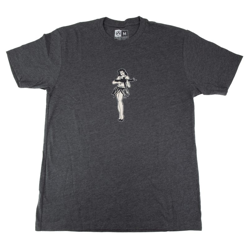 Charcoal Magpul Hula Girl T-Shirt with iconic Hula Girl graphic on the front, made from a cotton polyester blend.