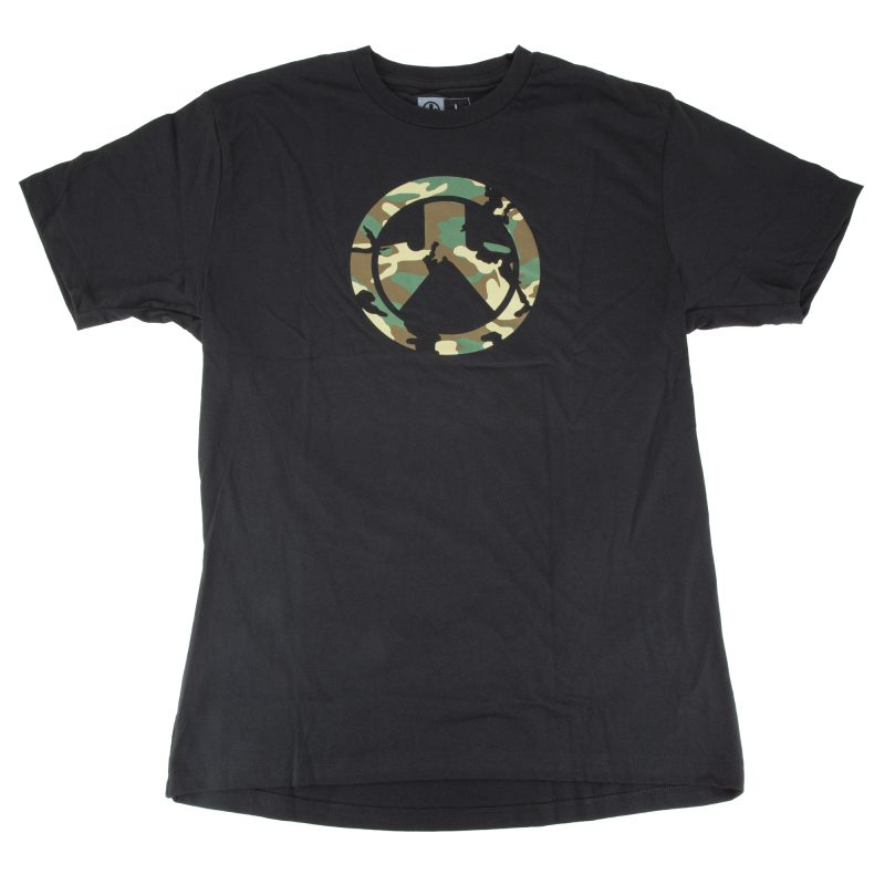 Black Magpul Industries Woodland Camo Icon T-Shirt with the Magpul logo in M81 woodland camouflage pattern.