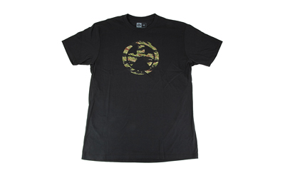 Black Magpul Industries Tiger Stripe Icon T-Shirt with the Magpul logo in a tiger stripe pattern on the chest, displayed on a flat surface.