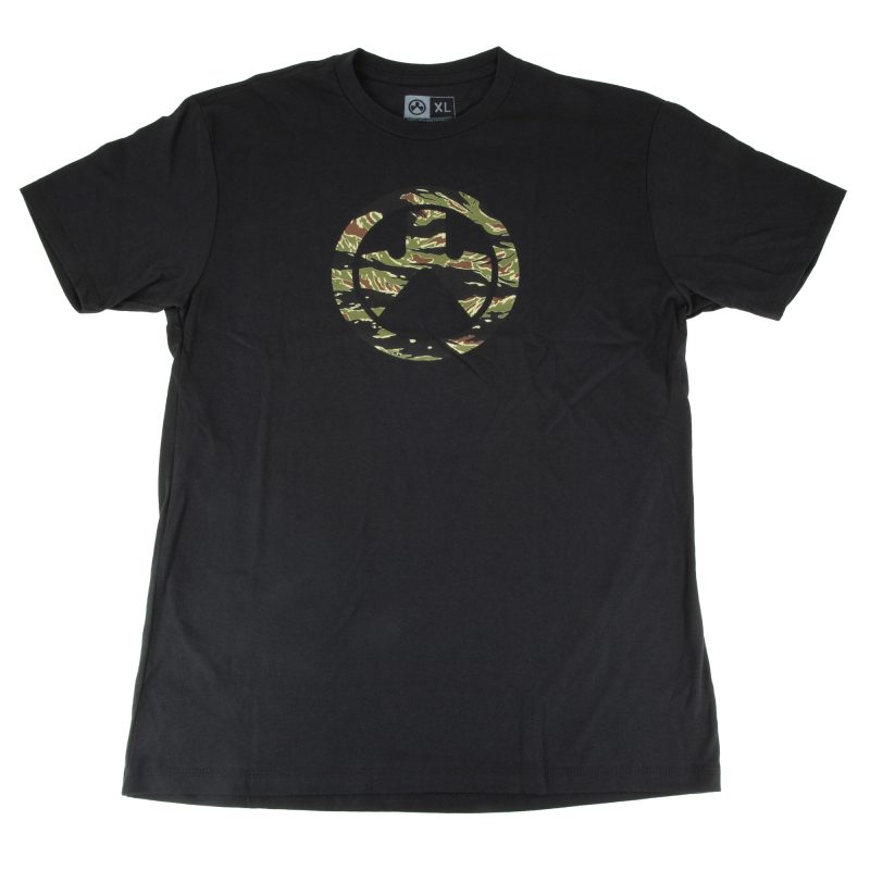 Magpul Industries Tiger Stripe Icon T-Shirt in black, extra large, featuring the Magpul logo with a tiger stripe pattern on the chest, suitable for outdoor work in the White Mountains.