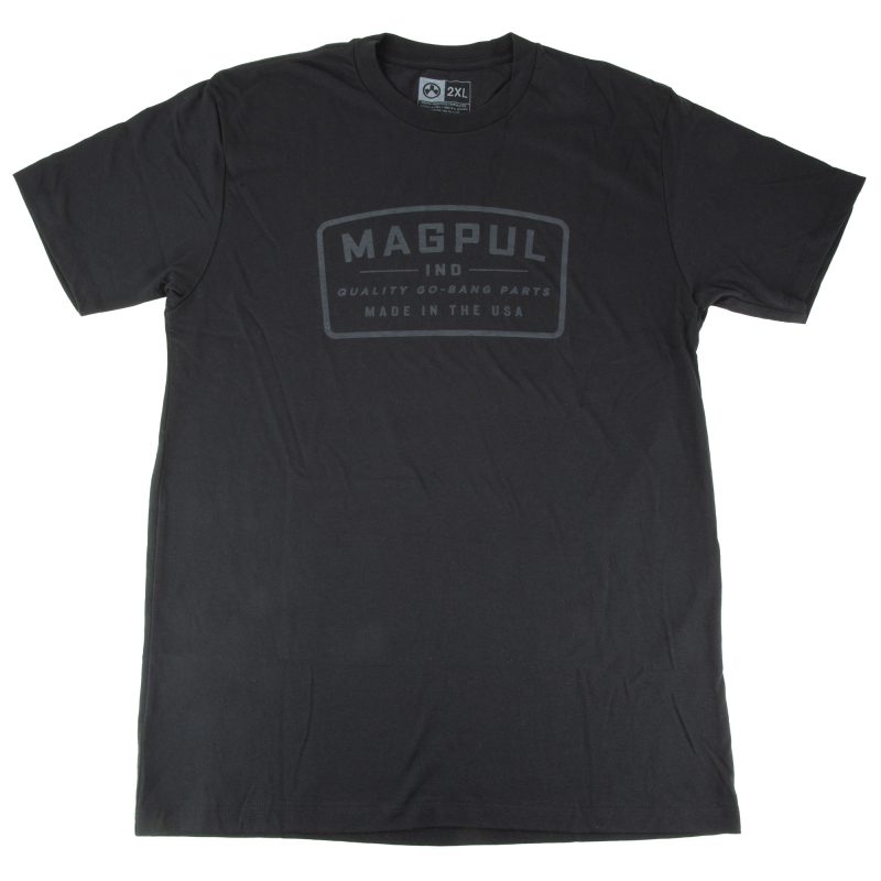 Black Magpul Industries Go Bang Patch T-Shirt, 2XL size, featuring a classic Magpul logo patch design, suitable for outdoor work.