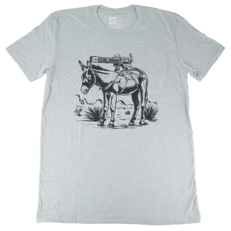 Stone gray heather Magpul Industries Burro T-shirt, made from a cotton-polyester blend, folded neatly on a surface.