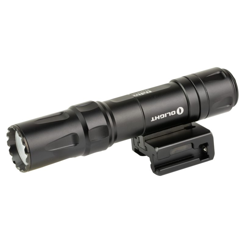Black Olight Odin 2000 lumen rechargeable weapon light mounted on a rail