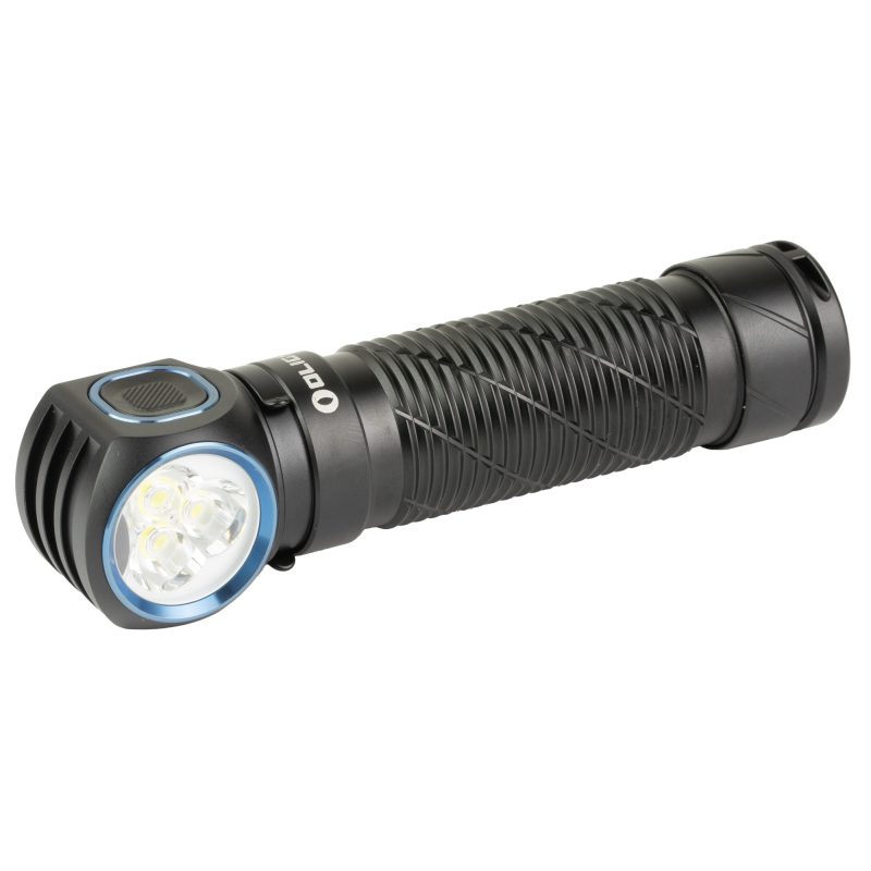 Black Olight Perun 3 rechargeable headlamp with 3000 lumens, showing white and red light capabilities, ideal for ranch work in the White Mountains of Arizona.