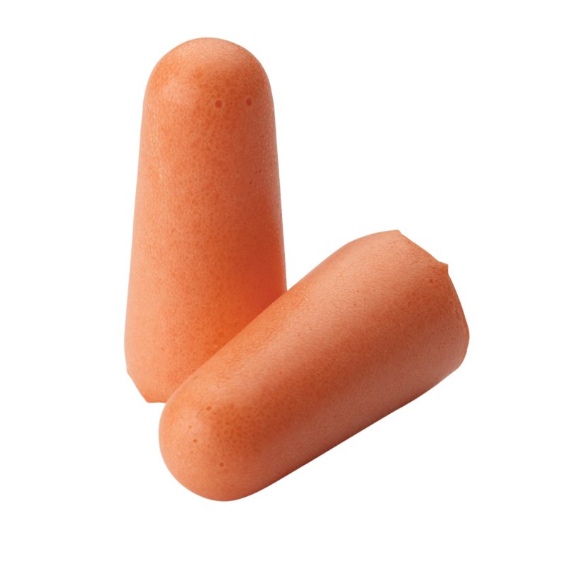 A bulk pack of 100 orange Champion Traps & Targets shooting foam earplugs, shown in their packaging.