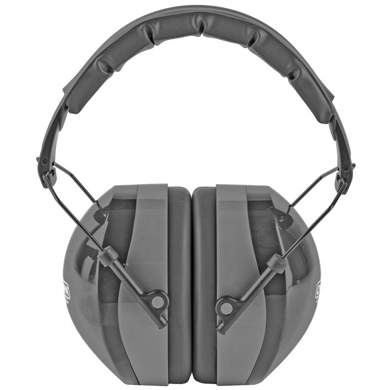 Black Champion Traps & Targets passive headphone earmuffs with adjustable headband, shown against a neutral background, ready for use on a ranch.
