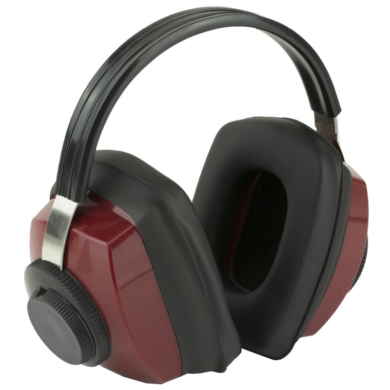 Red Radians Competitor Earmuffs with an adjustable headband, shown against a neutral background.