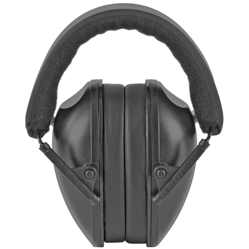 Black Radians X-Small Compact Lowset Earmuffs, designed for smaller heads, shown against a plain background.