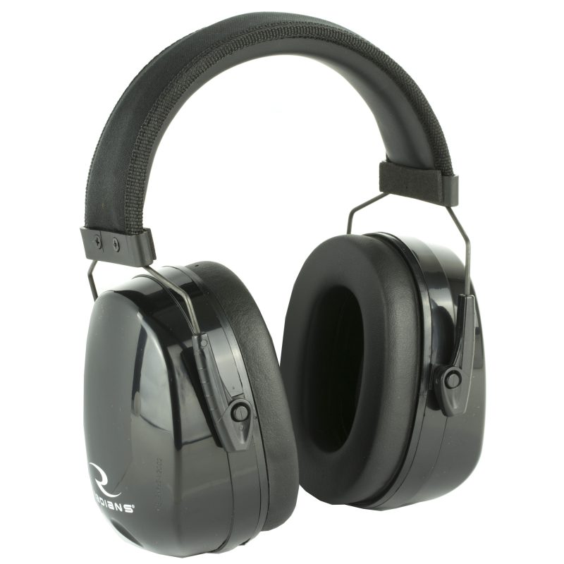 Black Radians Maximus NRR 38 ear muffs with a premium padded headband and included ear plugs.