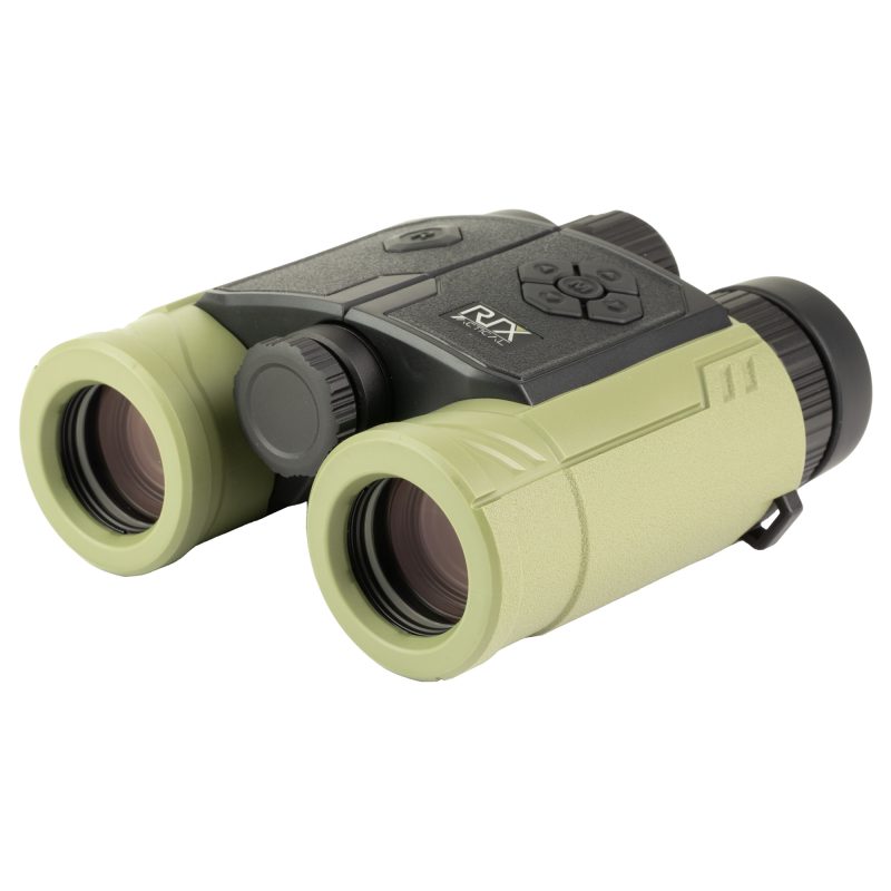 RIX Tactical MK-R3000 Laser Rangefinding Binocular, black and green, 8x32 magnification, shown in an outdoor setting.