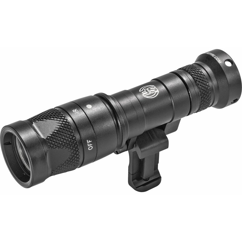 Black Surefire Scout Light Turbo weapon light with MLOK adapter and 18650 battery, mounted on a rifle