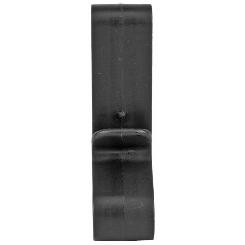 Black Safariland Model 075 injection-molded plastic hearing protection holder clipped to a belt, designed to hang ear muff style protectors.