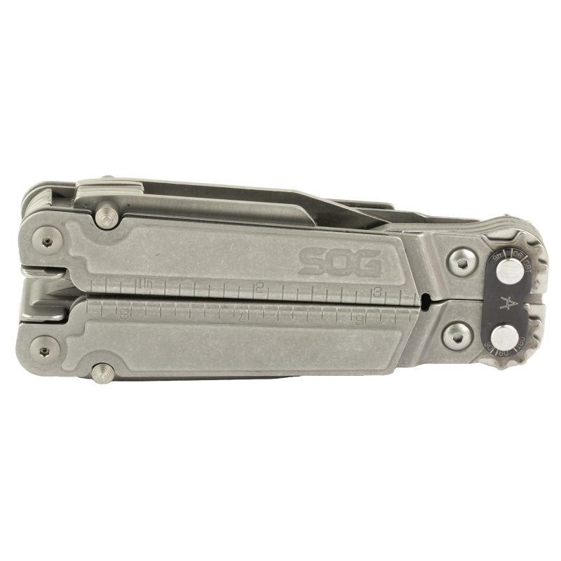 SOG Knives & Tools PowerAccess Assist Stone Wash 21-tool multi-tool, closed, showing stonewash finish and SOG logo.