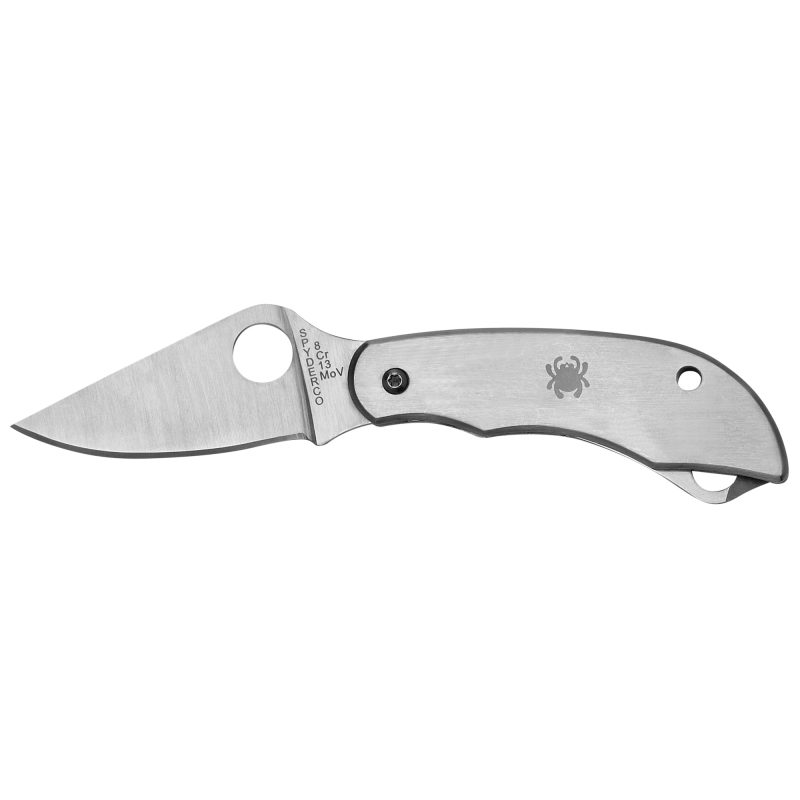Spyderco ClipiTool with 2-inch plain edge blade, bottle opener, and screwdriver, shown open on a rustic wooden surface.