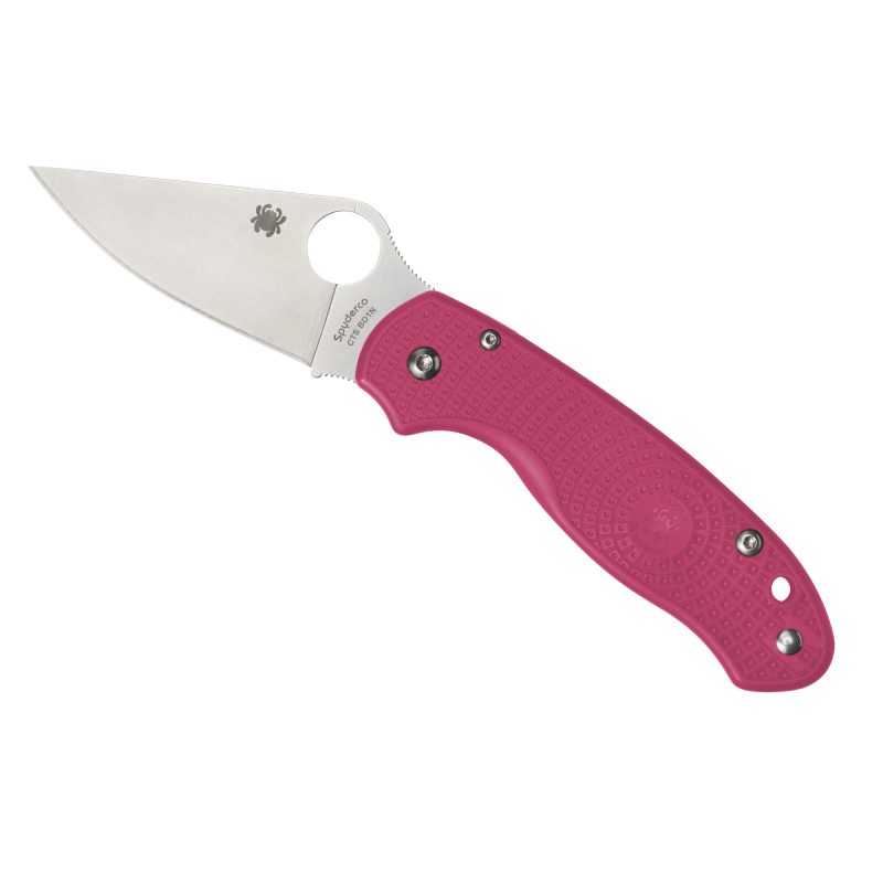 Spyderco Para 3 Lightweight folding knife with a textured FRN handle and satin finish blade, shown open.