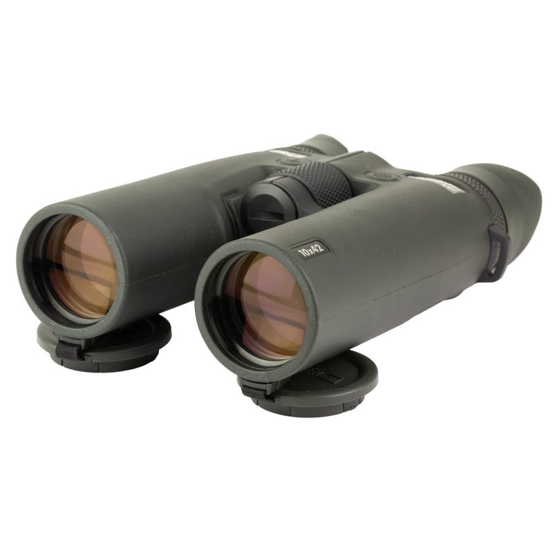 Steiner E-Predator 10X42 Lrf Bino, green, with laser rangefinder, shown in an outdoor setting.