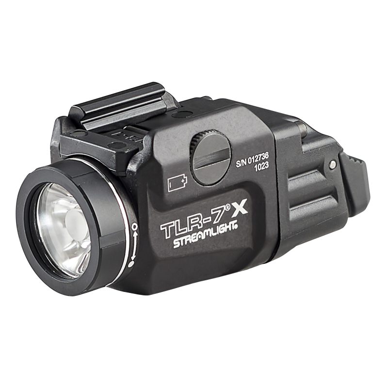 Black Streamlight TLR-7 X weapon light mounted on a firearm, showing its compact size and powerful beam, ideal for ranch security in the White Mountains of Arizona.