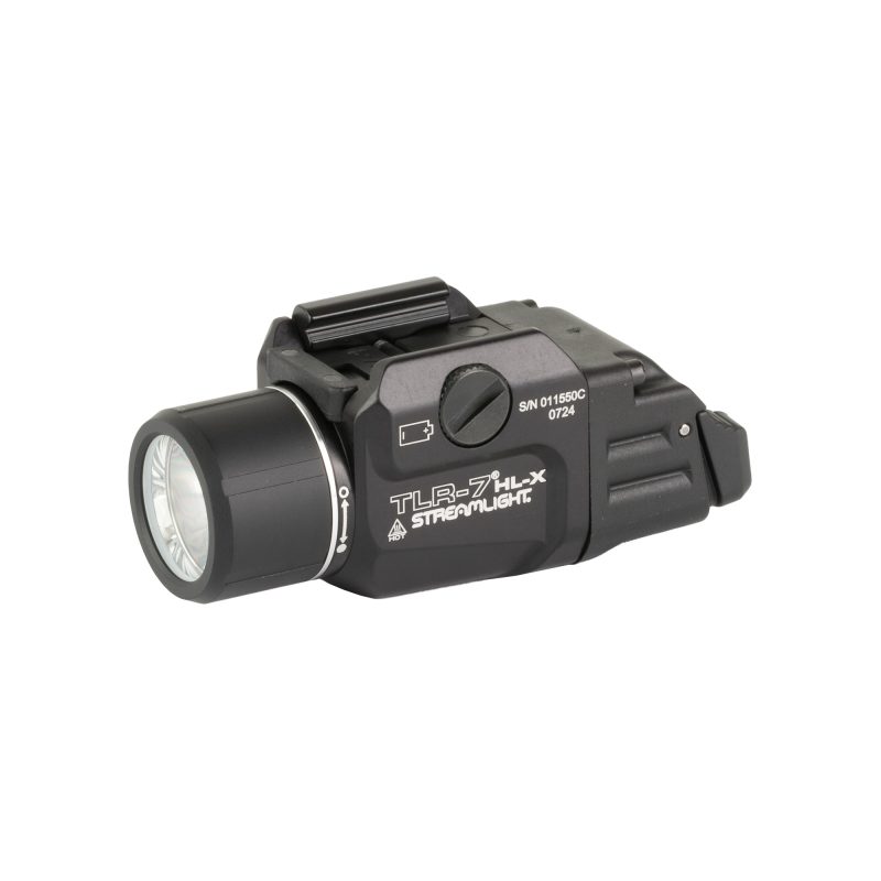 Black Streamlight TLR-7 HL-X USB weapon light mounted on a firearm, showing its compact design and powerful lens.