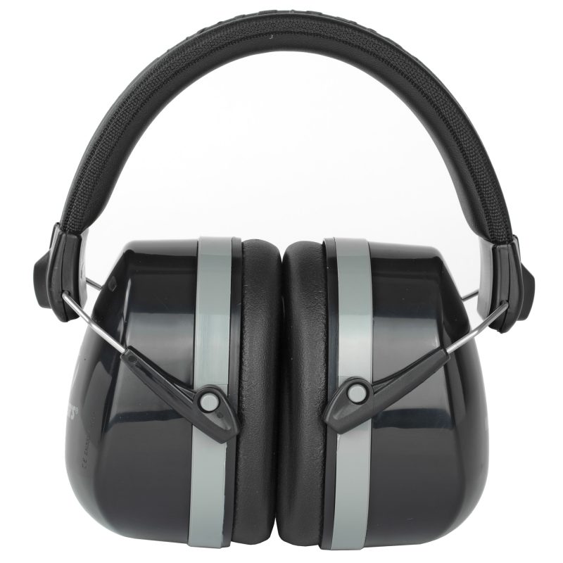 A pair of black Walker's Premium Passive Folding Muffs, shown folded for storage, against a neutral background.
